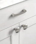 Brushed Satin Nickel Cabinet Knobs 10 Pack Square Design Zinc Hardware for Kitchen Cabinets Dressers and Drawers installed on white cabinet