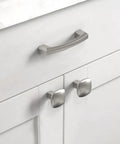 Rock Solid 3 Inch Brushed Satin Nickel Kitchen Cabinet Handles 10 Pack Trendy Drawer Pulls on white cabinets.