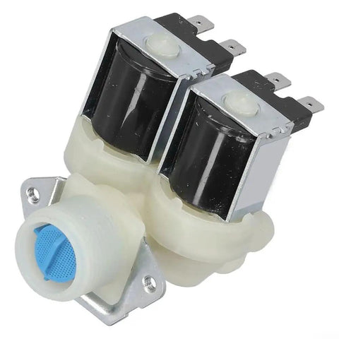 Inlet Solenoid Valve Kit for Washing Machines, 180A Dual Head Direct Replacement, Metal and Plastic Build, Silver Finish