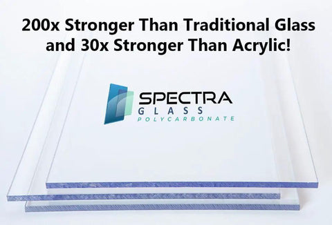Crystal Clear Polycarbonate Sheet That Is Tougher Than Plexiglass UV And Weather Resistant Lightweight Yet Ultra Durable 12 X 18 Inches One Eighth Inch Thick Made In USA Ideal For DIY Projects And Industrial Use with Spectra Glass logo