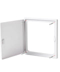 No Sweat 8X8 White Plastic Access Panel With Door, 6.5 Inch Opening showing open design perfect for HVAC and plumbing.