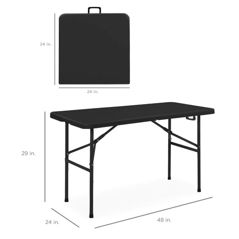 Four Foot Plastic Folding Table Heavy Duty Portable With Carry Handle Ideal For Indoor Outdoor Use Locking Legs For Picnic Party Camping