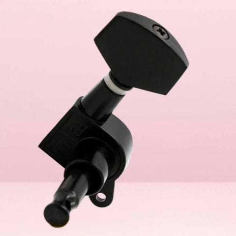 Premium Stainless Steel Acoustic Guitar Machine Heads With Sealed Keys For Smooth Rotation and Precise Pitch Control close-up of black machine head