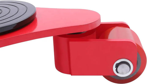 Heavy Duty Machinery Skates Featuring Killer 4409 Pound Load Rating And Smooth Rolling 360 Swivel Polyurethane Rollers close-up view of red skate's swivel wheel.