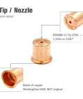 Tip/Nozzle from Heavy Duty 48 Pieces Plasma Cutter Consumables Kit For Eastwood Versa 60A Systems, copper material, 1.2mm.