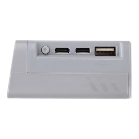 Side view of Three Slot LCD Drone Battery Charger Hub With Digital Display, Fast USB Power Adapter For Three Batteries At Once, Shockproof ABS Docking Station showing USB ports
