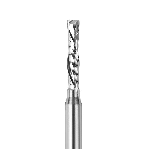 SpeTool spiral compression router bit with 3/16 inch cutting diameter and 1/4 inch shank, solid carbide.