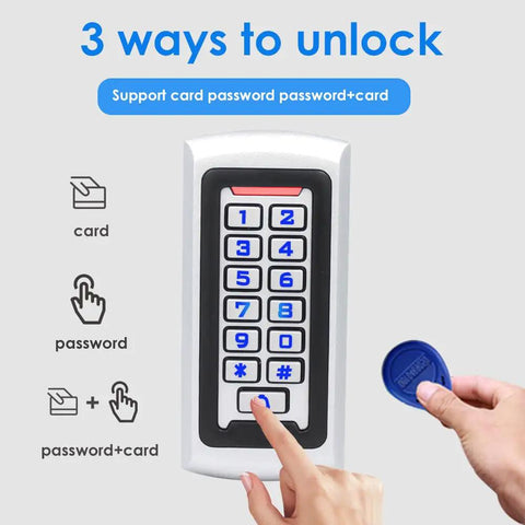 Waterproof Standalone Access Control Keypad With Metal RFID Card Reader for Door and Gate Entry 2000 User Capacity visible with keyfob