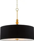 Adelade 22 Inch Modern 3 Light Drum Pendant Chandelier With Black Fabric Shade And Tempered Glass Diffuser Adjustable Height Warm Brass Finish