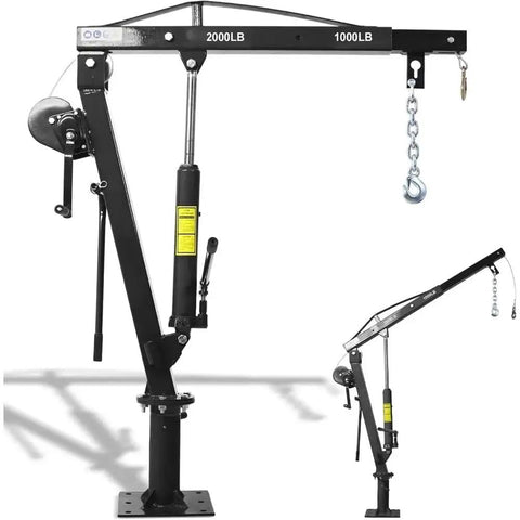 Built Tough Heavy Duty Folding Engine Hoist And Pickup Bed Tailgate Crane With Slick Hydraulic Winch Telescoping Boom side view
