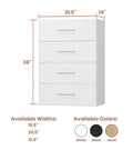 White 4 Drawer Stackable Closet Organizer Unit with Drawers, 31.5 Inch Wide, Modular Wood Storage Bins for Hanging Clothes