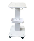 Premium Iron Wood Aluminum Salon Trolley With Smooth Rubber Wheels Built Tough Rolling Beauty Station Cart For Hair Stylist Tool Storage And Salon Floor Organization Game Changer with white finish and compact design.