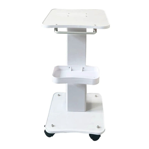 Premium Iron Wood Aluminum Salon Trolley With Smooth Rubber Wheels Built Tough Rolling Beauty Station Cart For Hair Stylist Tool Storage And Salon Floor Organization Game Changer, white mobile cart with tray.