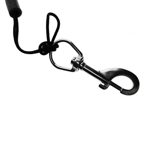 Stainless steel clip from Two Pack Scuba Stage Bottle Rigging Kit For 11-12L Tanks with sidemount straps and rubber cord.