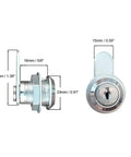 Chrome Finish Cam Lock Kit For Cabinets And Drawers, Five Eighth Inch Cylinder, Fits Up To Three Eighth Inch Panel, Keyed Alike