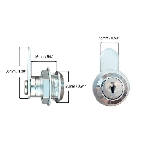 Chrome Finish Cam Lock Kit For Cabinets And Drawers, Five Eighth Inch Cylinder, Fits Up To Three Eighth Inch Panel, Keyed Alike