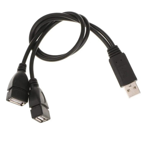 USB 2.0 Y Splitter Cable With Dual USB A Female Ports One Data And Power Port And One Power Only Port Two Pack For Laptop Tablet And Smartphone Charging And Data Transfer Not For iOS Data On Power Port, black 40 cm cable