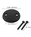 Dual Hole Bathtub Drain Overflow Cover Plate With Two Matching Screws Easy Peasy Installation Hella Solid Zinc Construction Drop Dead Sleek Matte Black Finish Top Shelf Bathroom Glow Up showing dimensions and screws.