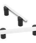 Rock Solid 20mm Aluminum Alloy Bench Dogs Fixing Tools For Heavy Duty Woodworking Workbenches Built Like A Tank With Anodized Finish 4 Piece set showing black and white bench dogs.