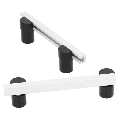 Rock Solid 20mm Aluminum Alloy Bench Dogs Fixing Tools For Heavy Duty Woodworking Workbenches Built Like A Tank With Anodized Finish 4 Piece set showing black and white bench dogs.