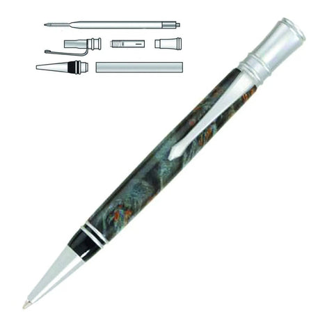 Executive Twist Ballpoint Pen Kit Starter Package For Woodturning Projects shown with assembly parts