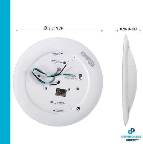 Back view of 7.5 Inch Flush Mount LED Ceiling Light With Dimmable Disk Lights 1100 Lumens 4000K Cool White with wiring details