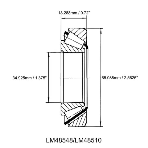 Technical drawing of Beefed-Up Tapered Bearing Cone And Bushing Kit For 1.375 In Hole And 2.5625 In OD 0.72 In Width, dimensions shown