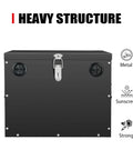 Heavy Duty Rock Solid Group 27 Steel Battery Box With Lock Secure Cover For RV Marine Rig Road Ready Power Rack Mount Black Powder Finish, front view.