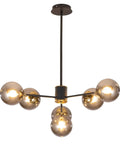 Six Light Glass Globe Sputnik Chandelier In Matte Black With Amber Shade For Kitchen Island Dining Room Living Room Modern Mid Century Pendant Lamp For Home Decor