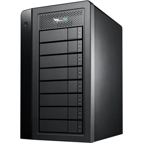 Kick Up Your Storage Game With This 80TB External RAID Drive Featuring Eight 10TB Hard Drives And Thunderbolt 3 Plus USB 3 2 Gen 2 Support For Lightning Fast Data Transfers And A Smooth Setup, showing a black RAID drive chassis.