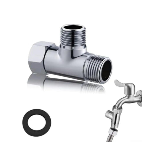 Rock Solid Three Way Brass Diverter Valve Tee Joint Connector With Half Inch Threading For Heavy Duty Bathrooms - chrome plated fitting.