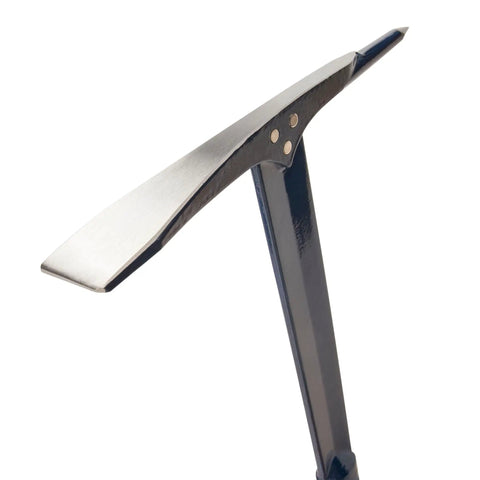 Close-up of Rock Pick 17 Inch Geologist Tool with Pointed Tip and Chisel End, USA Made with Shock Reduction Grip