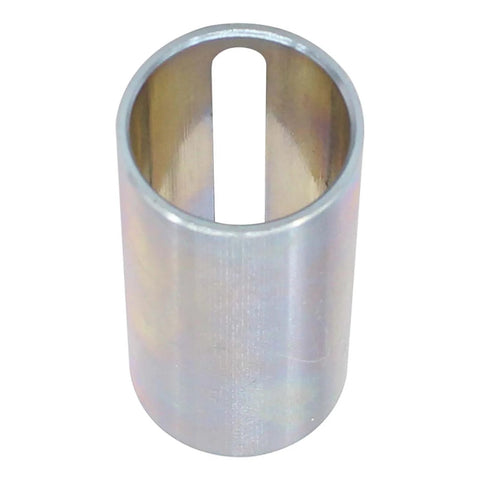 Metal cylindrical crank shaft sleeve with inner vertical slot; pulley bore reducer, close-up view