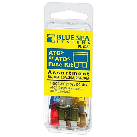 Six Piece ATC Fuse Kit With Fast Acting Automotive Fuses in clear packaging with 5A to 30A assortment visible