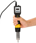 Hand holding a Pro Grade Hot Air Rework Station With Digital Temperature Control And 600W SMD Desoldering Gun with LED Display.