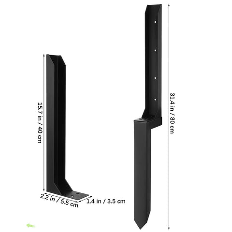 Two Pack Heavy Duty Metal Fence Post Repair Kit With Ground Spike Anchors For Tilted Or Broken Posts Quick Setup For Versatile Garden And Backyard Use showing dimensions