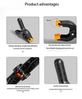Grab This Heavy Duty Plastic Spring Clamps 20 Pack For Woodworking, Balloon Arch Backdrop And Tarps With Multi Size Durability Hand Tools That Are Totally Sick black plastic spring clamp with orange jaws and anti-slip handle, close-up