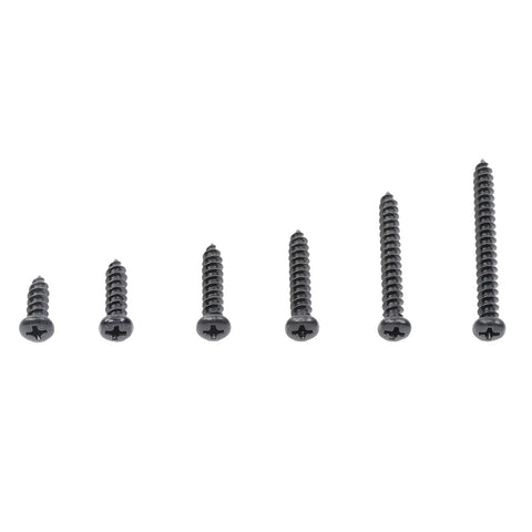 Black Wood Screw Kit, 485-Piece Assortment With Pan Head, Truss Head, And Flat Head Screws, 20 Size Options For Wood And Plastic, DIY Ready High-Precision Threads For A Strong, Long-Lasting Hold. black zinc-plated screws in varied lengths