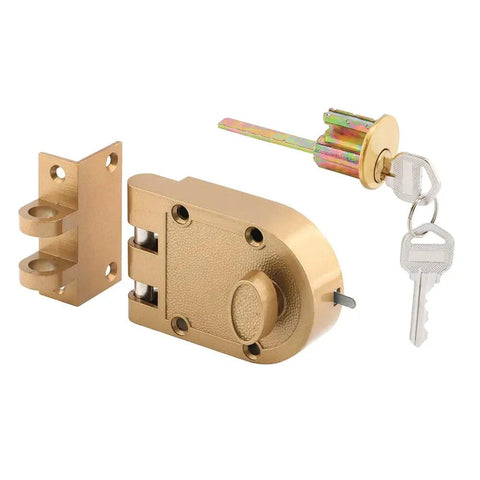 Jimmy Resistant Deadlock For Doors Diecast Metal Lock With Brass Finish And Angle Strike Prevents Forced Entry By Spreading Door Frames Tamper Resistant Shutter Guard Single Cylinder Lock Pack Of 1