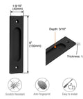 Dimensions and features of 2 Pack 6 Inch Sliding Barn Door Handles And Rectangular Pocket Door Pulls In Matte Black, Farmhouse Rustic Style