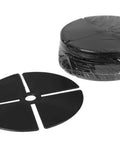 Heavy Duty One Eighth Inch Paver Pedestals And Shims 100 Pack Black Plastic Leveling Blocks stacked and one on surface.