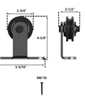 Skyen Sliding Barn Door Hardware Roller Set Black T Shape Roller Set, dimensions with screw, carbon steel, black powder coat