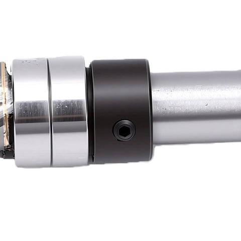 Top Bearing Flush Trim Router Bit With 1/4 Inch Shank And 3/8 Inch Cutting Diameter close-up showing metal construction and detailing.