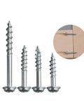 Coarse Thread Pocket Hole Screws 100Pcs Set, 38mm zinc-coated self-tapping fasteners with inset showing joint usage