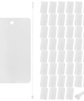 White PVC Tags With Lanyards 100-Count Bulk Waterproof Blank Labels spread out, showing large and small sizes next to strings.