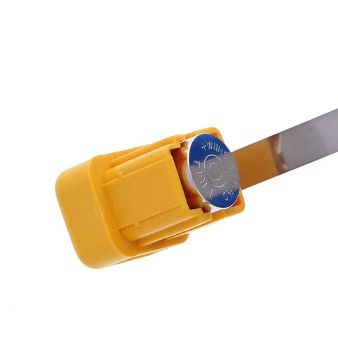 Top Shelf Non Contact Voltage Tester Picks Up 40 To 600 Vac Hella Precise Line Finder showing yellow casing and battery compartment.