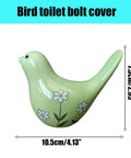 Heckin Cute Green Bird Toilet Bolt Covers Pair Decorative Ceramic Screw Caps For Bathroom Fixtures angled view with floral design.