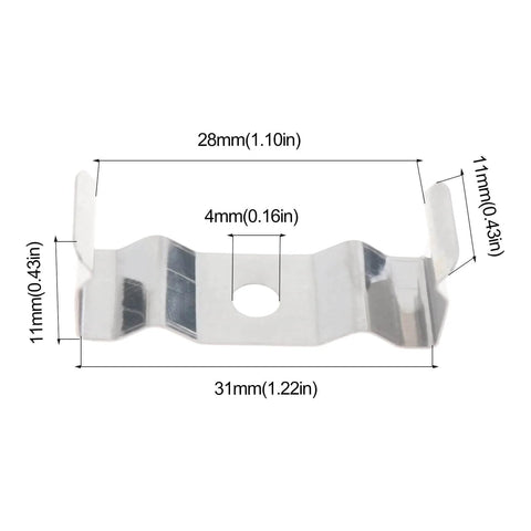 Durable T8 Light Clips and Bracket Hangers for Hanging Integrated Tube Light Fixtures and LED Shop Lights, dimensions shown