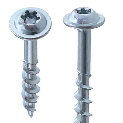 Close-up of Pocket Hole Screws Self Tapping Torx T20 Coarse Thread Wood Screws 1 1 4 Inch 32mm Silver 100 Pack Built For Hardwood Fences Decks
