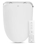 Electric Bidet Seat With Auto Open And Close Lid For Elongated Toilets, white design, remote control, elongated toilet compatible.
